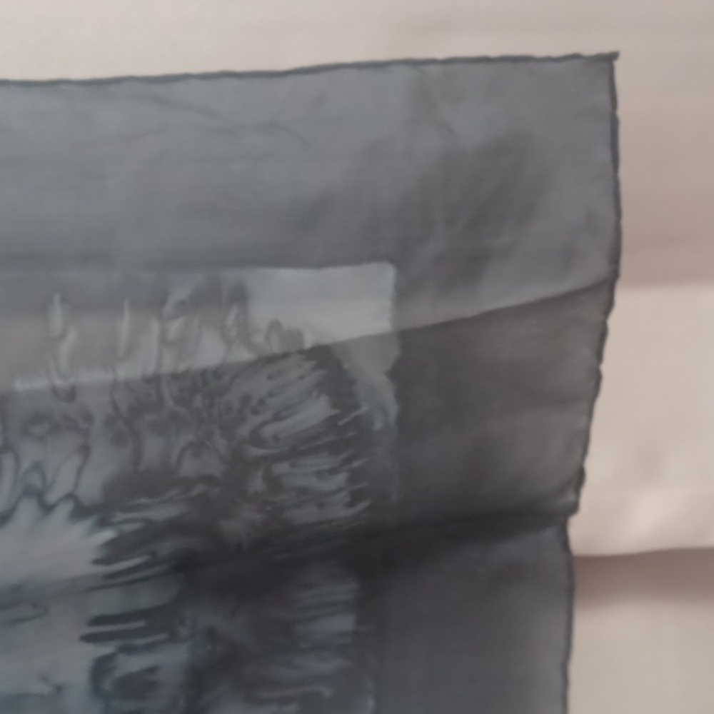 Trade Routes Silk Scarf Black Slate Blue Marble Tie Dye 16×53 - Picture 10 of 15